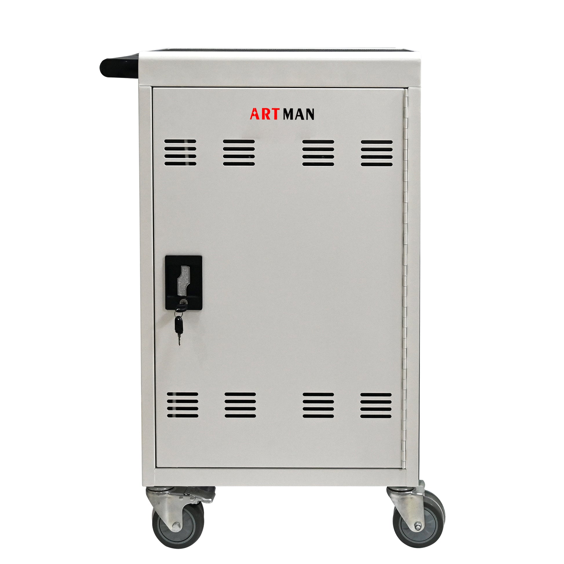 30+2 Bay Mobile Charging Cart - Antique White Steel