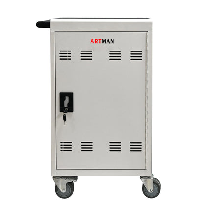30+2 Bay Mobile Charging Cart - Antique White Steel