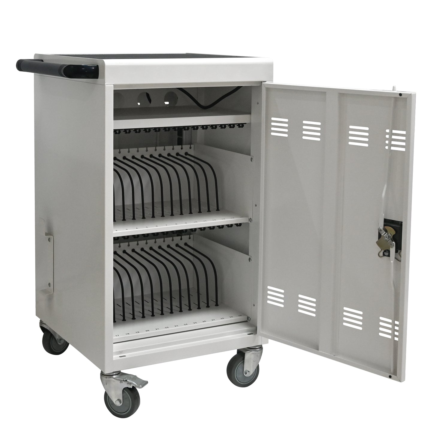 30+2 Bay Mobile Charging Cart - Antique White Steel
