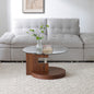 Modern and practical double-layer round table. Glass table top, wood MDF table legs. Suitable for Office, Dining Room and Living Room Walnut