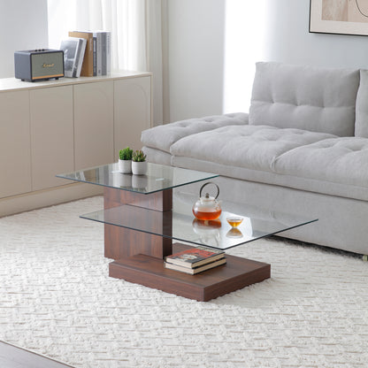 Glass Coffee Tables for Living Room Coffee Tables Modern 3 Tier Z shape Table Circle Coffee Table for Home Office(Walnut)