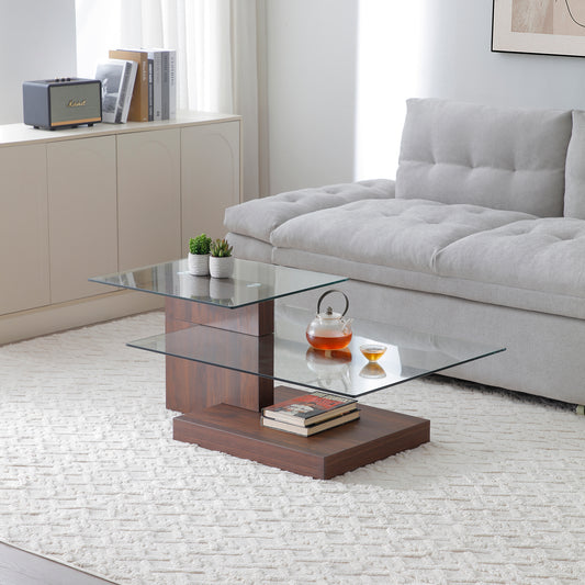 Glass Coffee Tables for Living Room Coffee Tables Modern 3 Tier Z shape Table Circle Coffee Table for Home Office(Walnut)