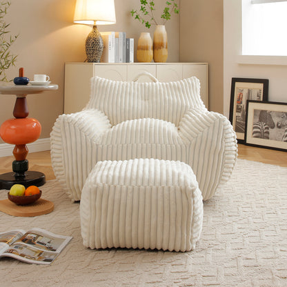 Beige Corduroy Bean Bag Chair with Footstool