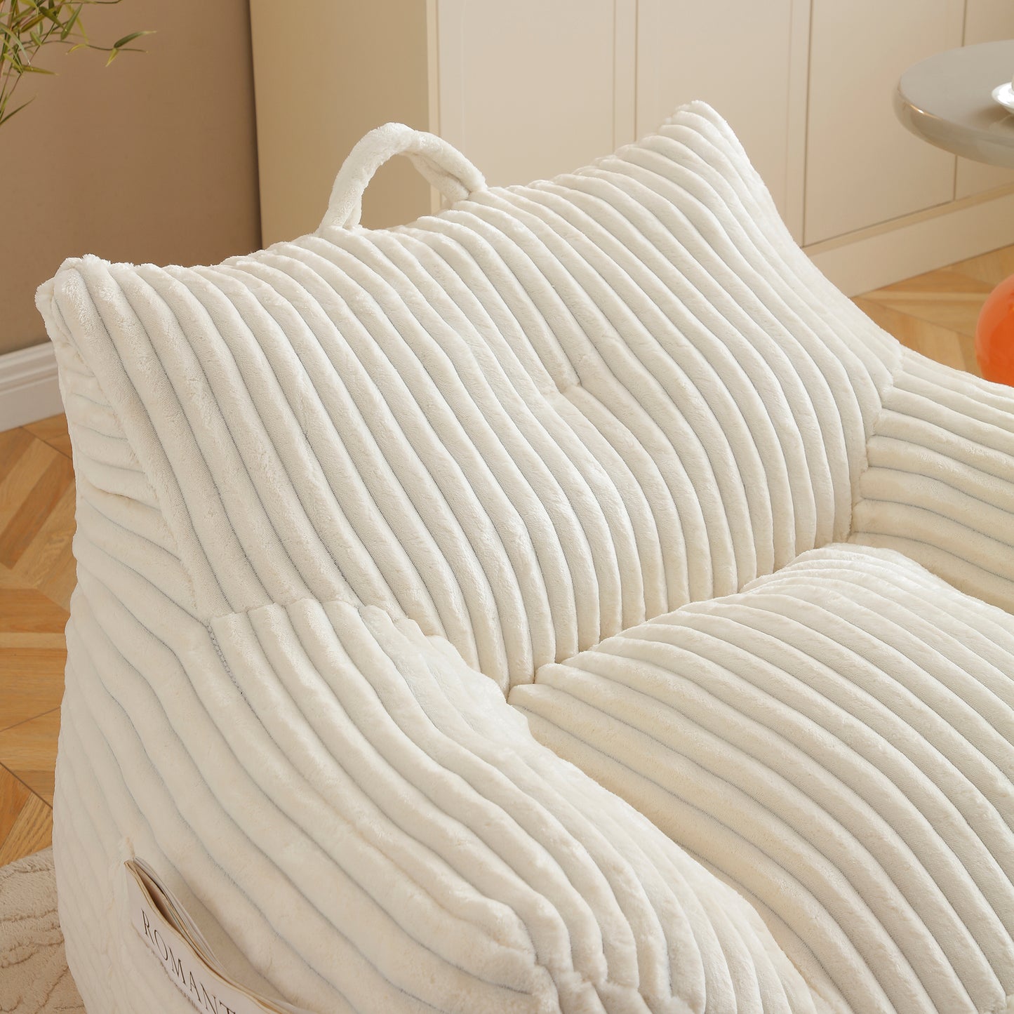 Beige Corduroy Bean Bag Chair with Footstool