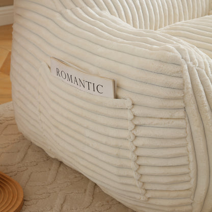 Beige Corduroy Bean Bag Chair with Footstool