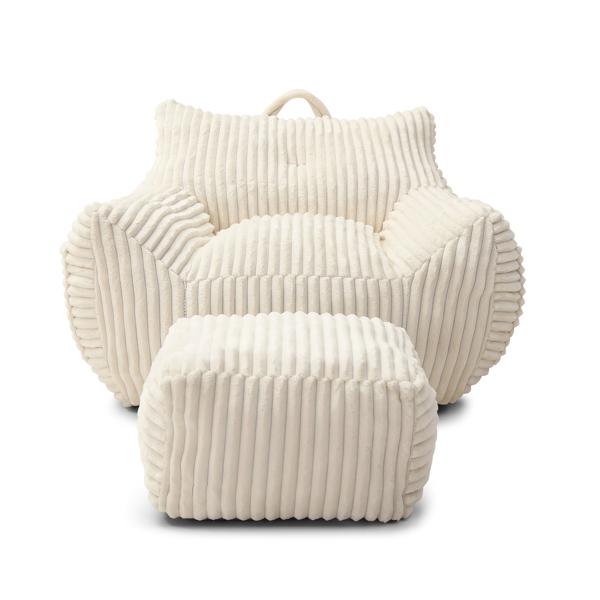 Beige Corduroy Bean Bag Chair with Footstool