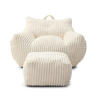 Beige Corduroy Bean Bag Chair with Footstool