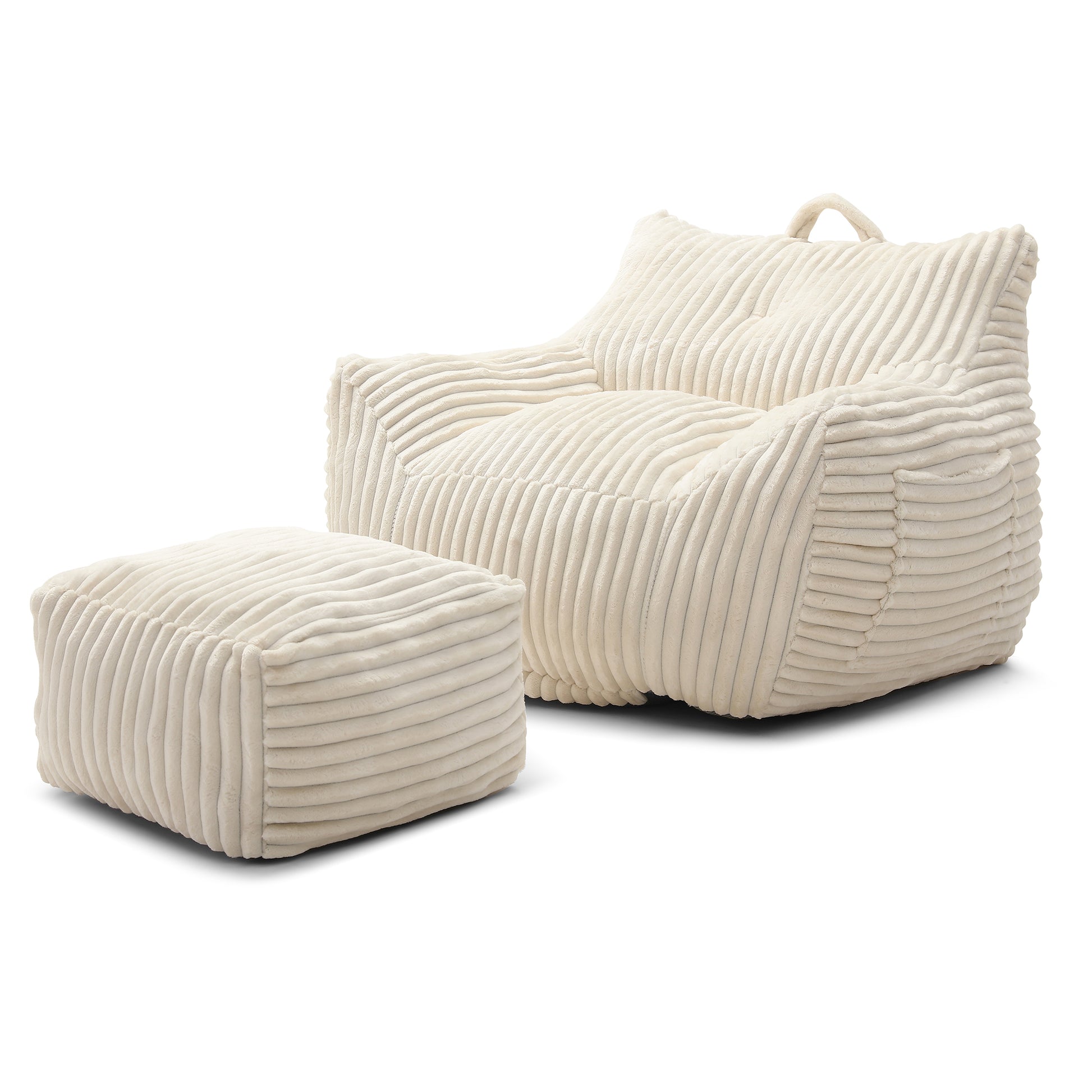 Beige Corduroy Bean Bag Chair with Footstool