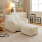 Giant Plush Bean Bag Chair for Adults with Armrests and Footstool -- Comfy Beige Beanbag Chaise Lounge Lazy Floor Sofa Chair for Living Room, Bedroom & Dorm, Cozy Fluffy Cloud Mini Couch