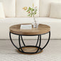 31" Round Industrial Coffee Table with 2-Tier Storage Shelves, Modern Wood & Black Metal Accent Center Table for Living Room, Home Office – Easy Assembly