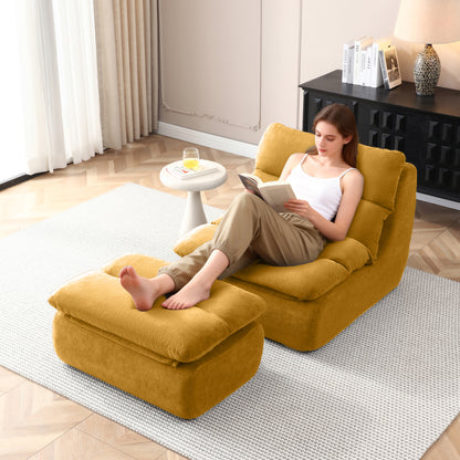 Yellow Bean Bag Chair with Ottoman - Modern Sofa for Living Room