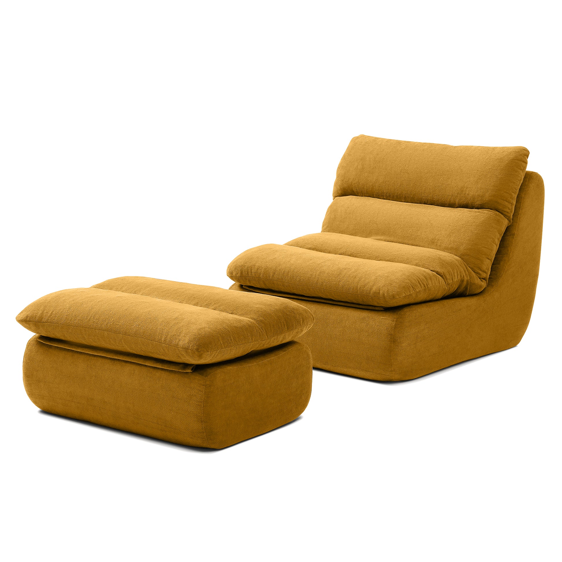 Yellow Bean Bag Chair with Ottoman - Modern Sofa for Living Room