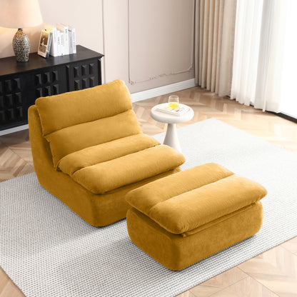 32" Bean Bag Chair with Ottoman, Big Chaise Lounge Chairs for Adults, Tufted Upholstered Lazy Sofa for Living Room, Bedroom, Yellow