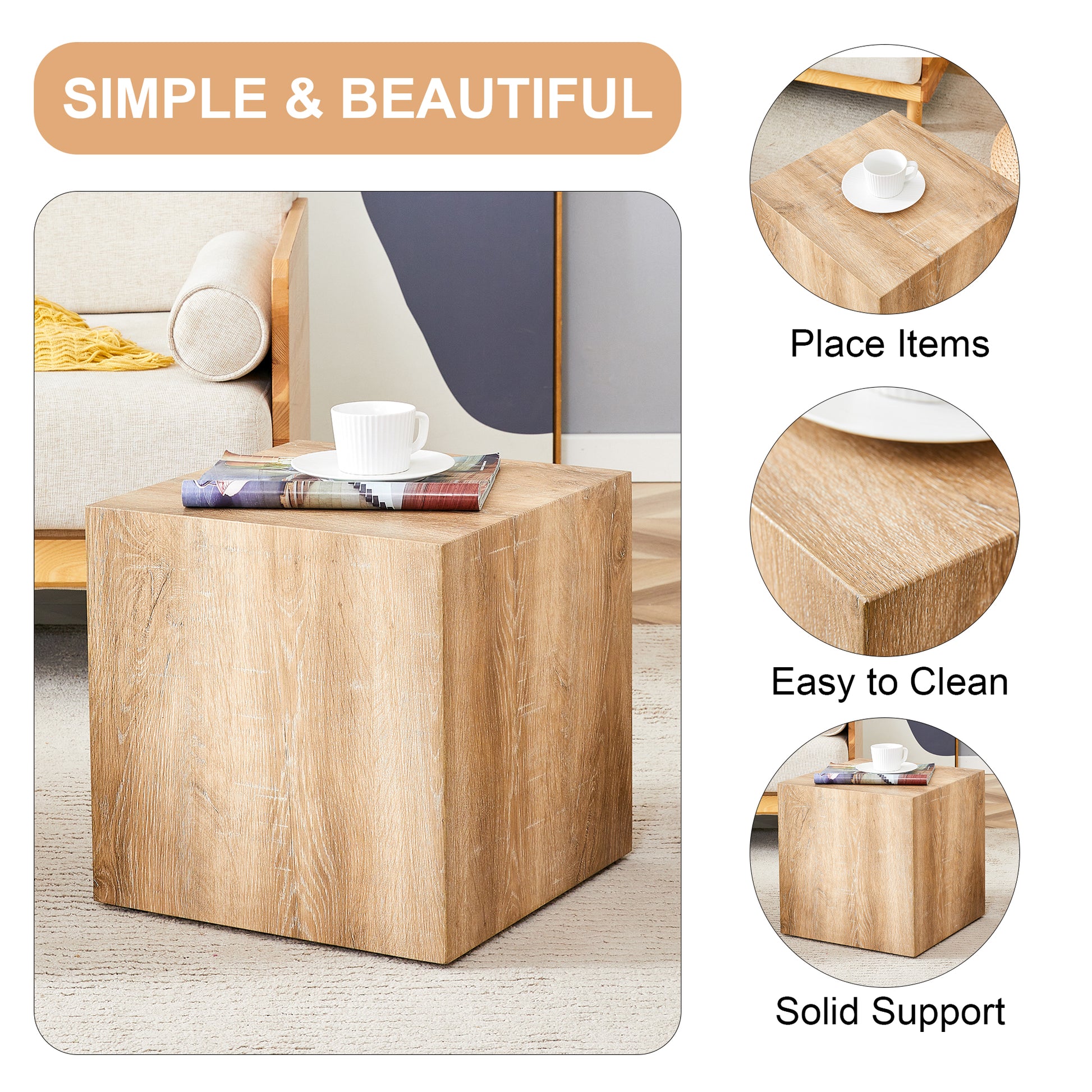 Modern Wood Coffee Table - 15.7" Square MDF