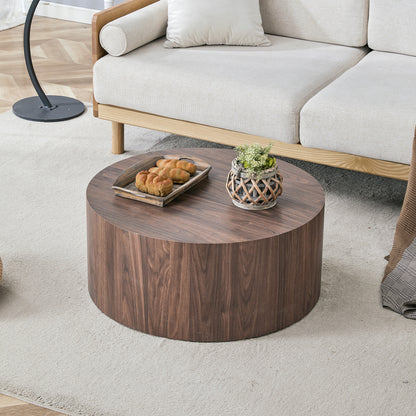 Round Walnut Coffee Table - 23.6" Diameter, MDF for Living Room