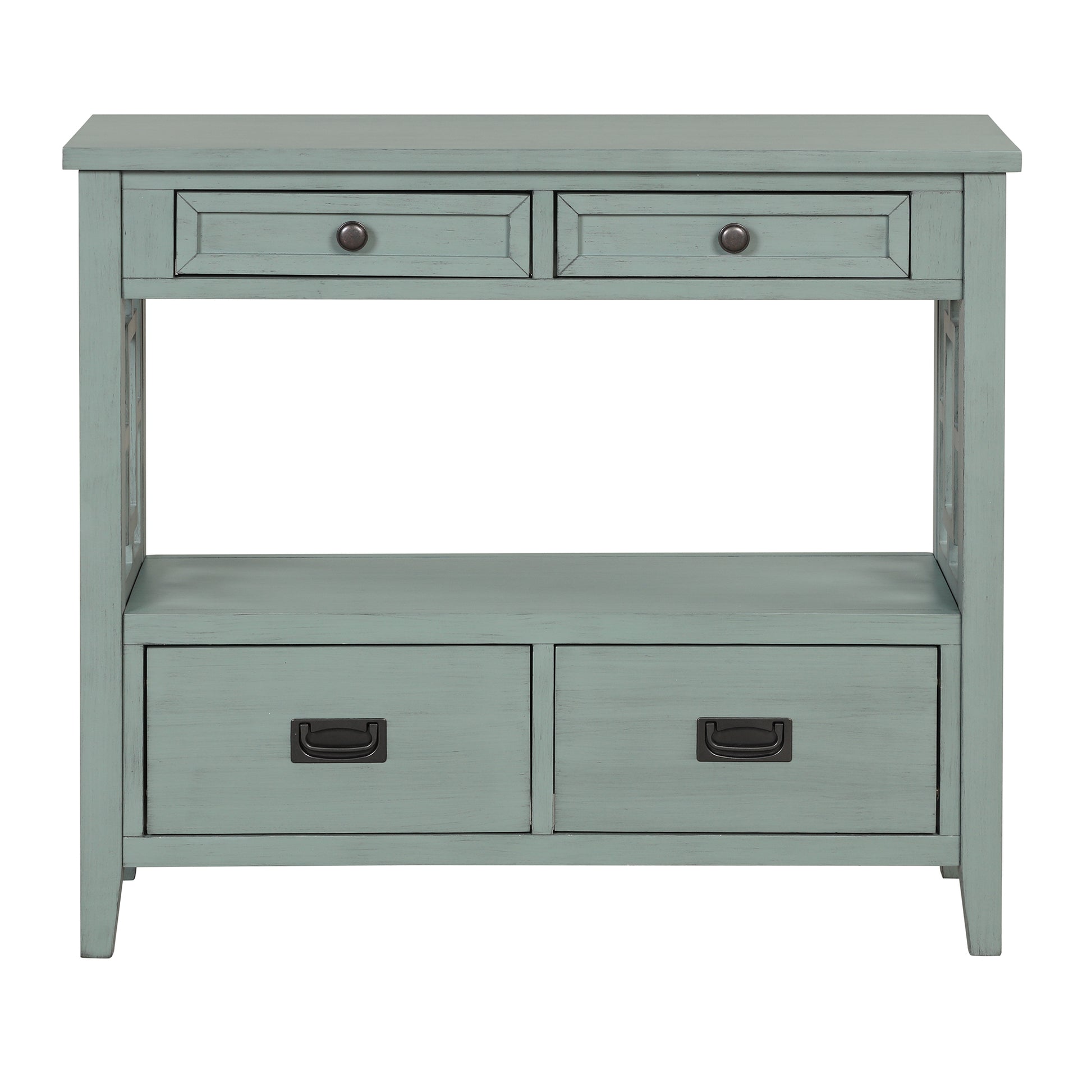 Retro Blue Pine Console Table - 36" Entryway Sofa Table with Drawers