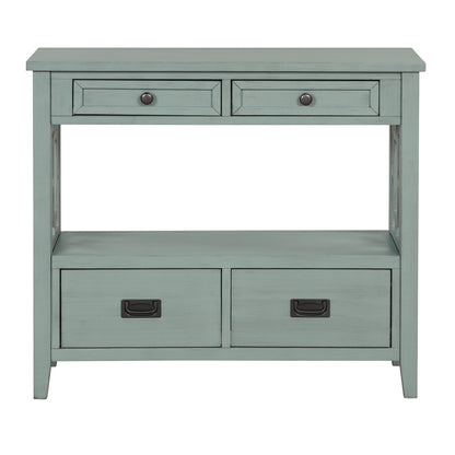 Retro Blue Pine Console Table - 36" Entryway Sofa Table with Drawers