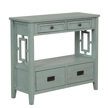 Retro Blue Pine Console Table - 36" Entryway Sofa Table with Drawers