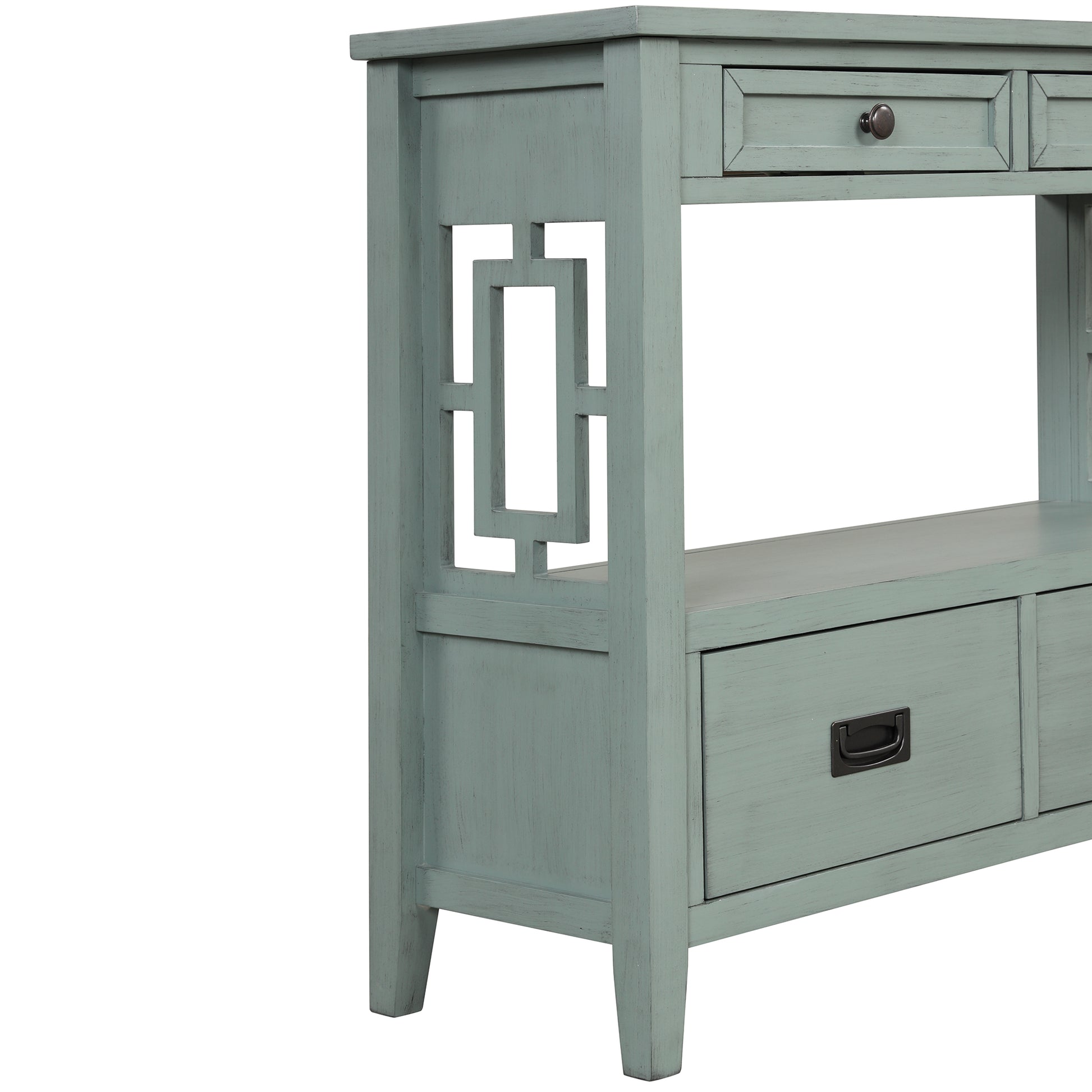 Retro Blue Pine Console Table - 36" Entryway Sofa Table with Drawers