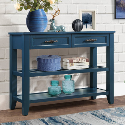Navy Blue Console Table with Drawers & Shelves - 42" Buffet Sideboard