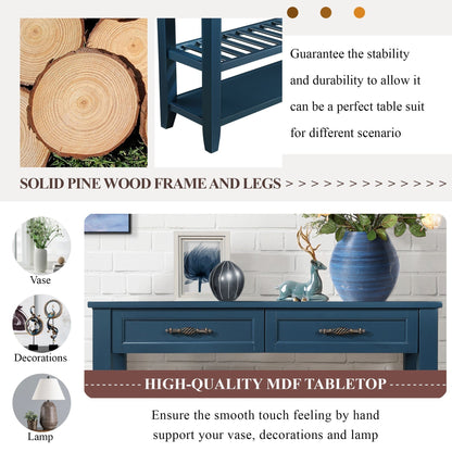 Navy Blue Console Table with Drawers & Shelves - 42" Buffet Sideboard