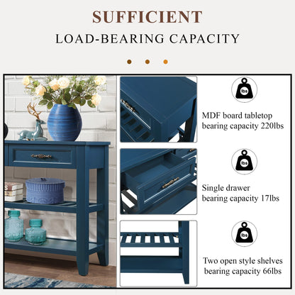 Navy Blue Console Table with Drawers & Shelves - 42" Buffet Sideboard