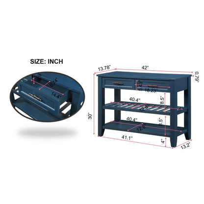 Navy Blue Console Table with Drawers & Shelves - 42" Buffet Sideboard