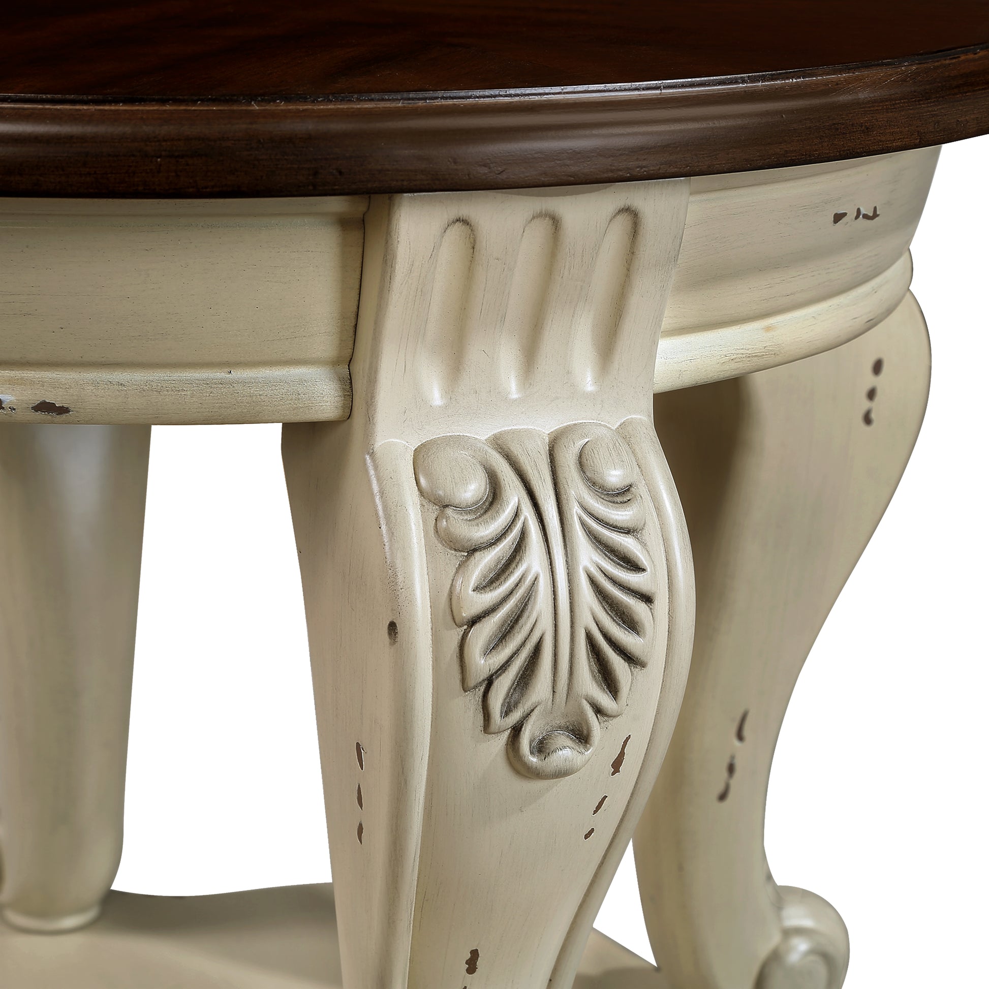 22 Inch Round End Table Beige Rubber Wood Sofa Side Table with Shelf for Living Room