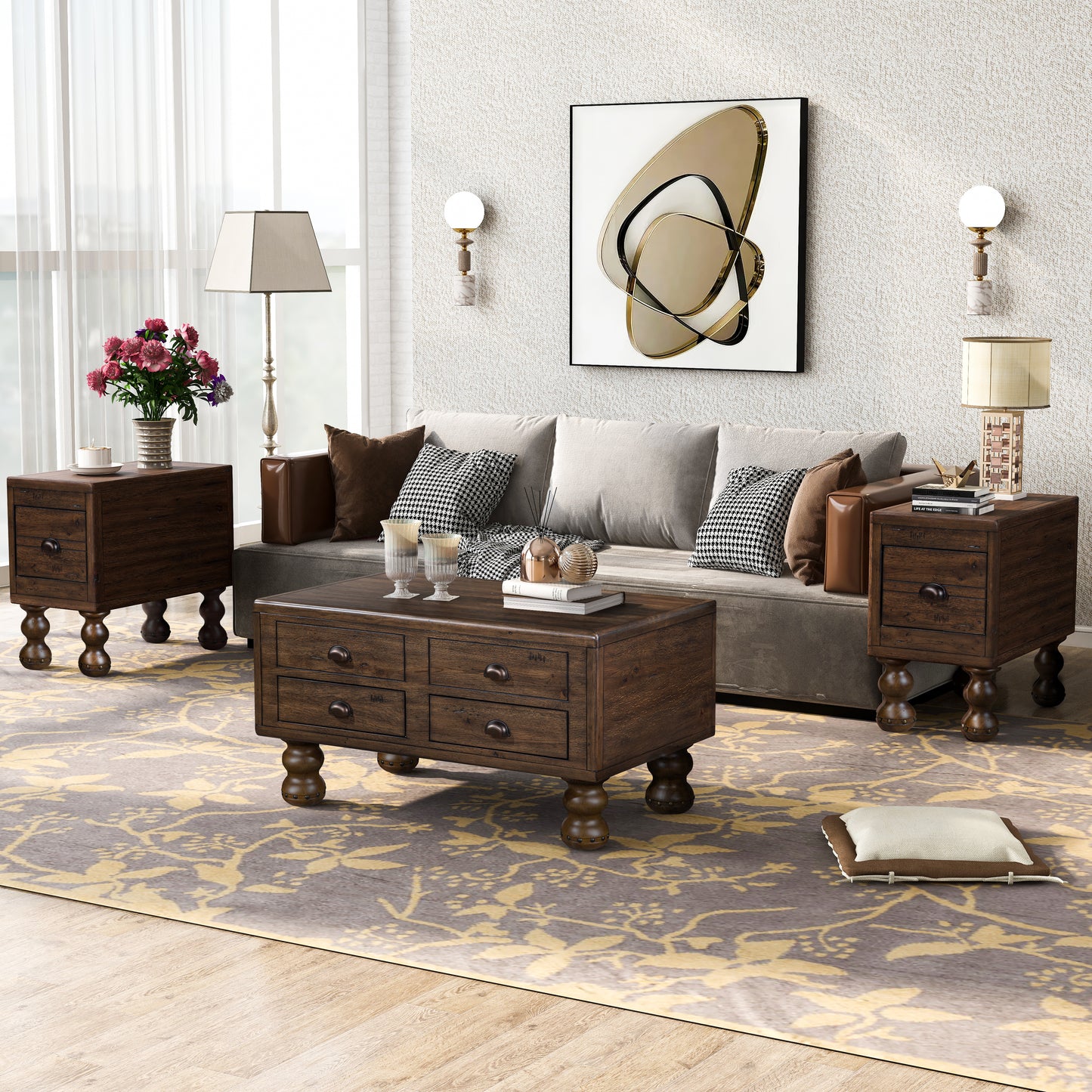 Espresso Pine End Table with Drawer - Small Side Table for Living Room