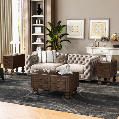 Espresso Pine End Table with Drawer - Small Side Table for Living Room