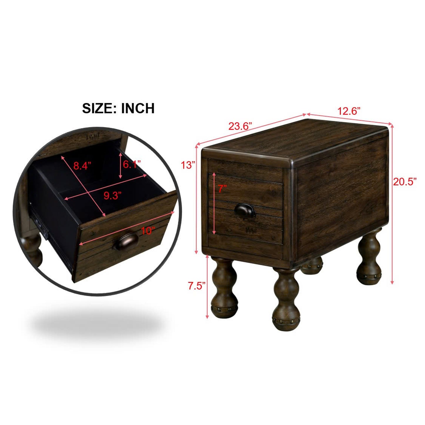 Espresso Pine End Table with Drawer - Small Side Table for Living Room
