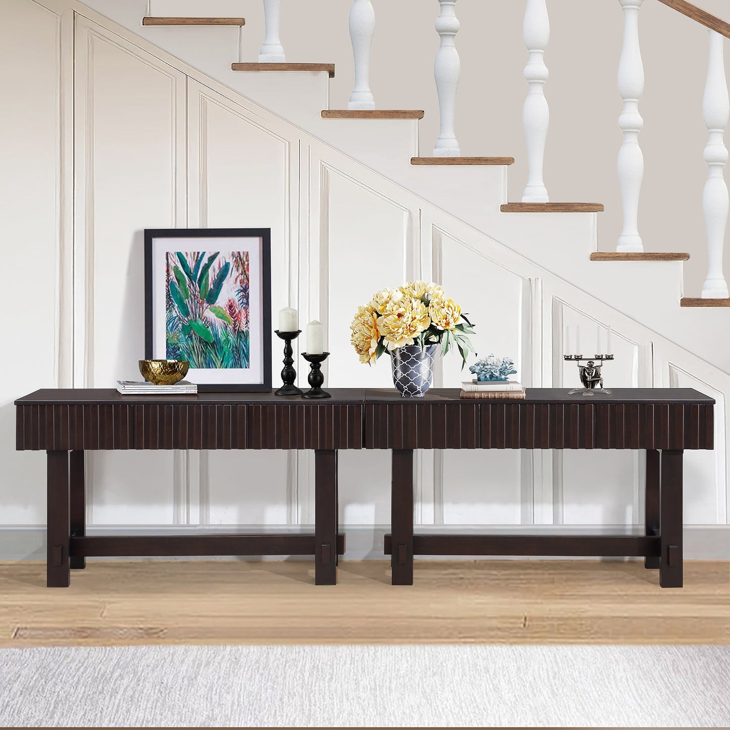 52 inch Espresso Console Table with Fluted Drawers for Entryways for Living Room