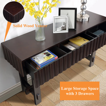 52 inch Espresso Console Table with Fluted Drawers for Entryways for Living Room