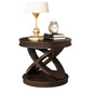 Retro Round Wooden End Table, Sofa Side Table with X-shape Base for Family Dining or Living Room.  Espresso