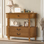 Retro Curved Wood Console Table with 3 Drawers, 43'' Entry Table with Storage Shelf, Sofa Table Behind Couch with Solid Wood Legs for Living Room Hallway, Brown