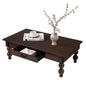 Rectangular Wooden Coffee Table with Storage Drawer, Vintage Cocktail Table with Solid Wood Gourd-Shaped Legs for Living Room,No-Tools Assembly (Espresso)
