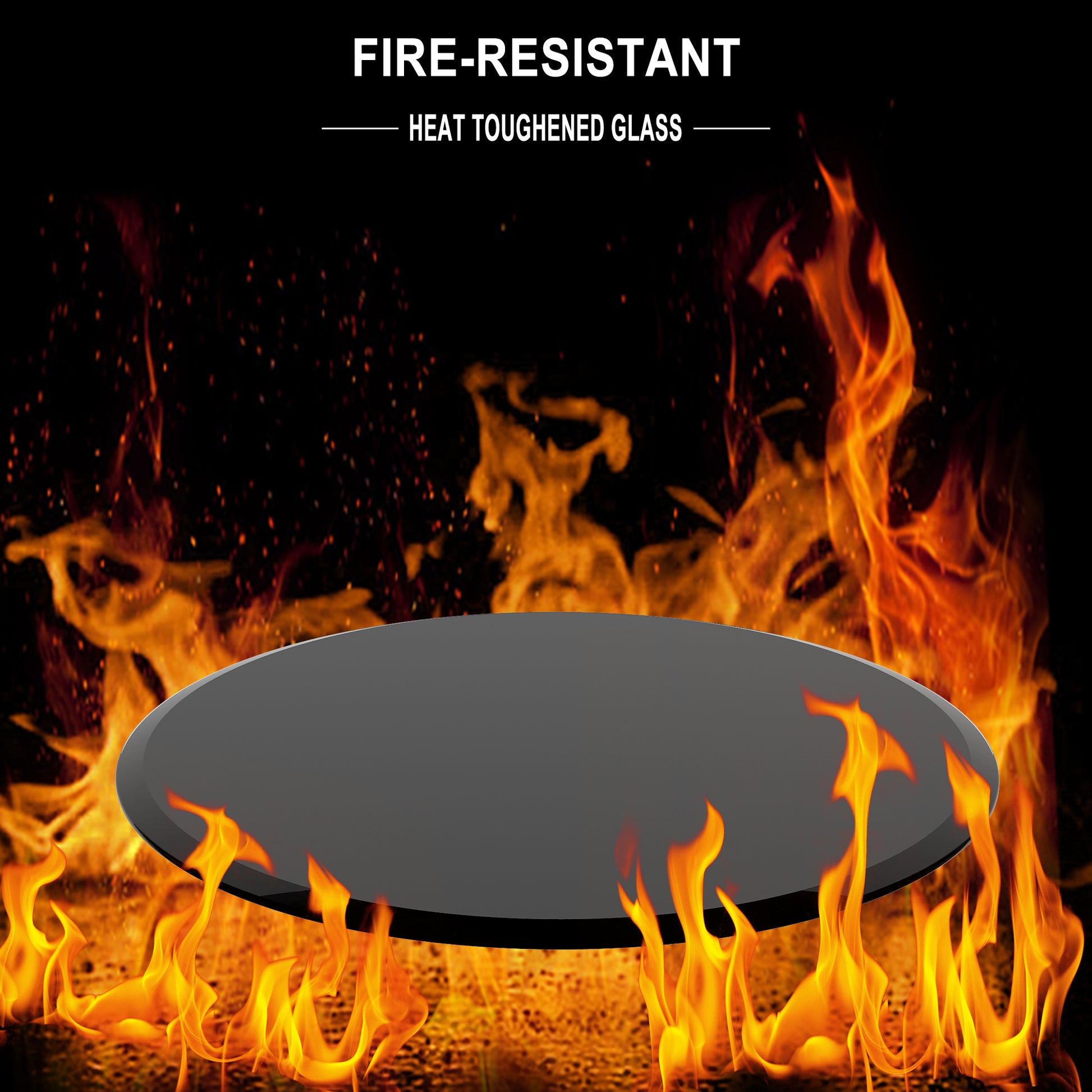 28 Inch Round Tempered Glass Table - Black, Guest Room & Office Use