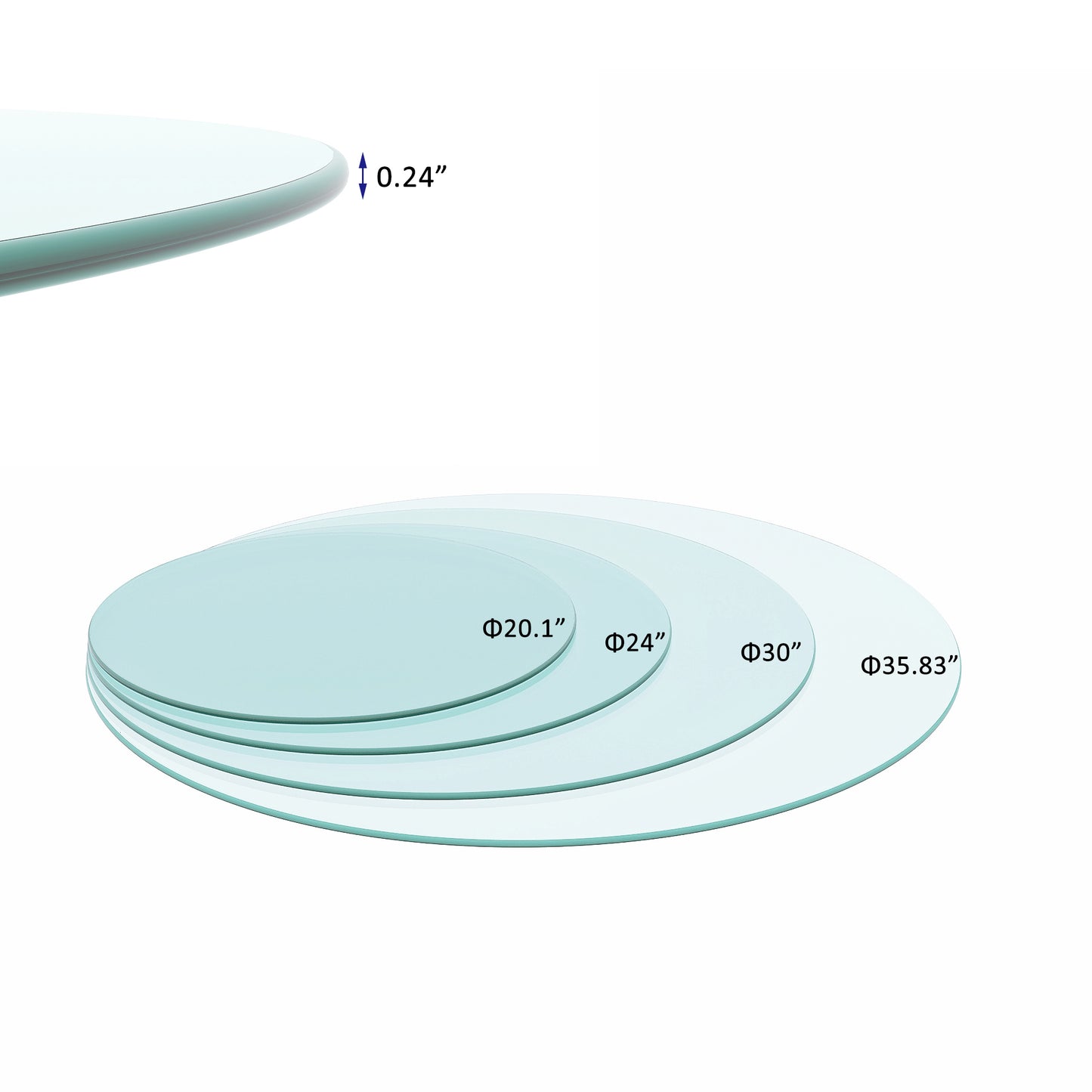 20 Inch Round Glass Table Top - Clear Glass for Living Room