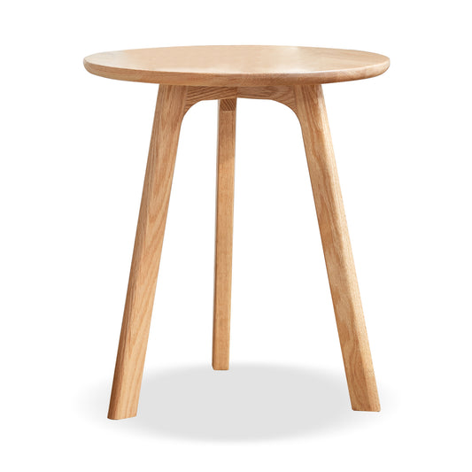 Natural Oak Round End Table - Small Side Table for Living Room & Bedroom