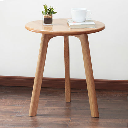 Natural Oak Round End Table - Small Side Table for Living Room & Bedroom