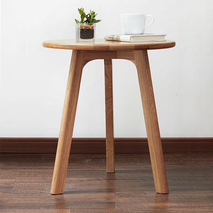 Natural Oak Round End Table - Small Side Table for Living Room & Bedroom