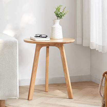 Natural Oak Round End Table - Small Side Table for Living Room & Bedroom