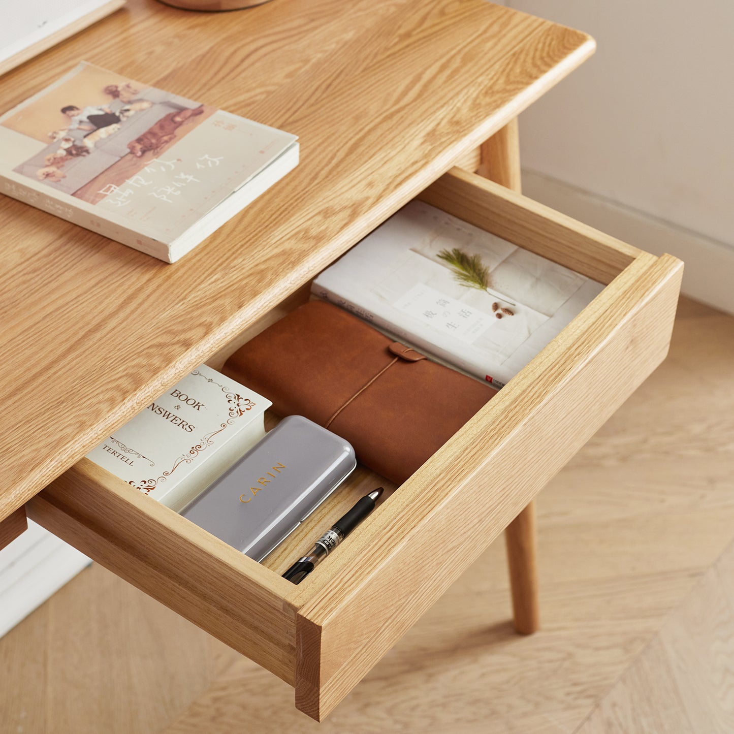 Oak Triangular Computer Desk - 39.3" Study Table with Storage