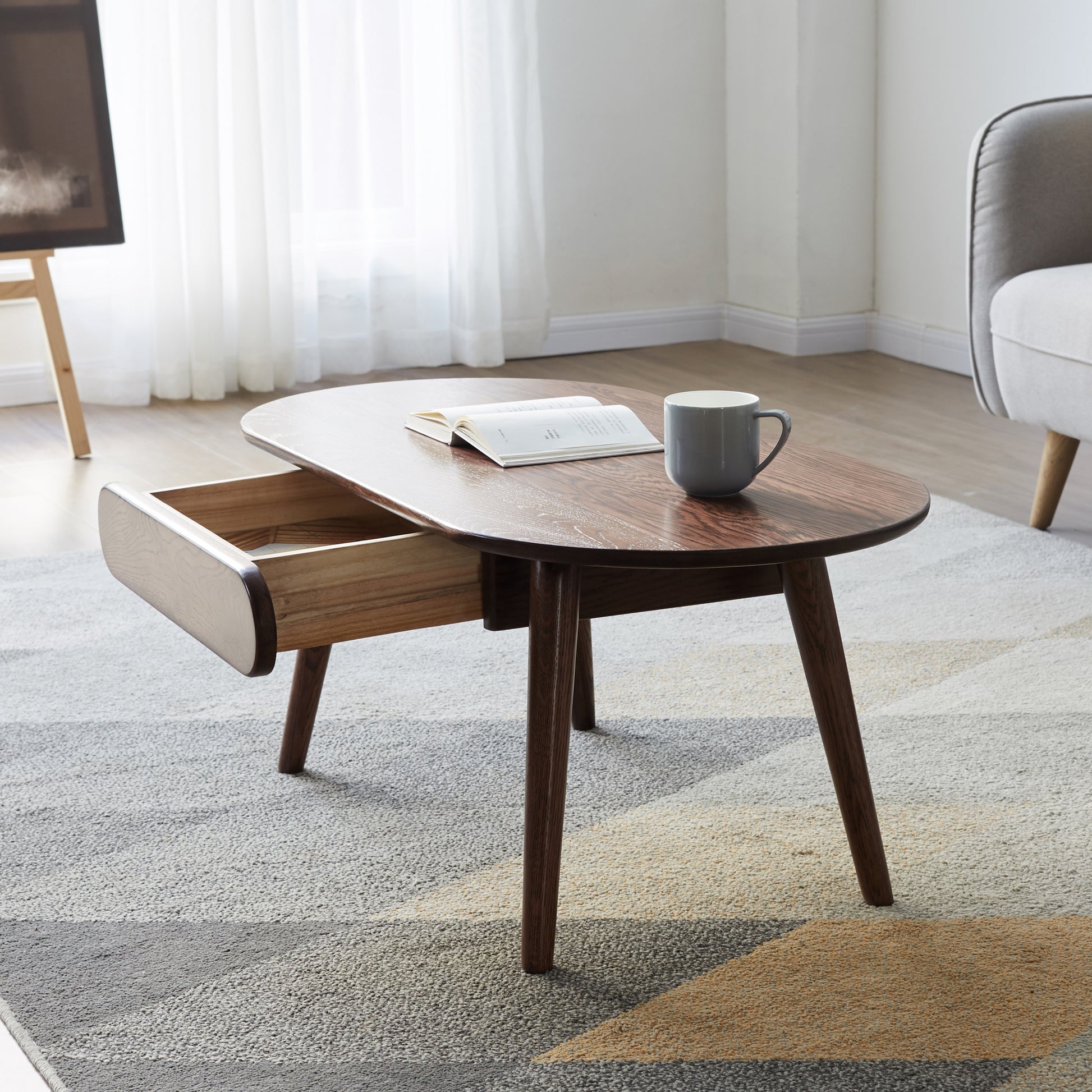 Oak Solid Wood Coffee Table - Round 39.37" Diameter
