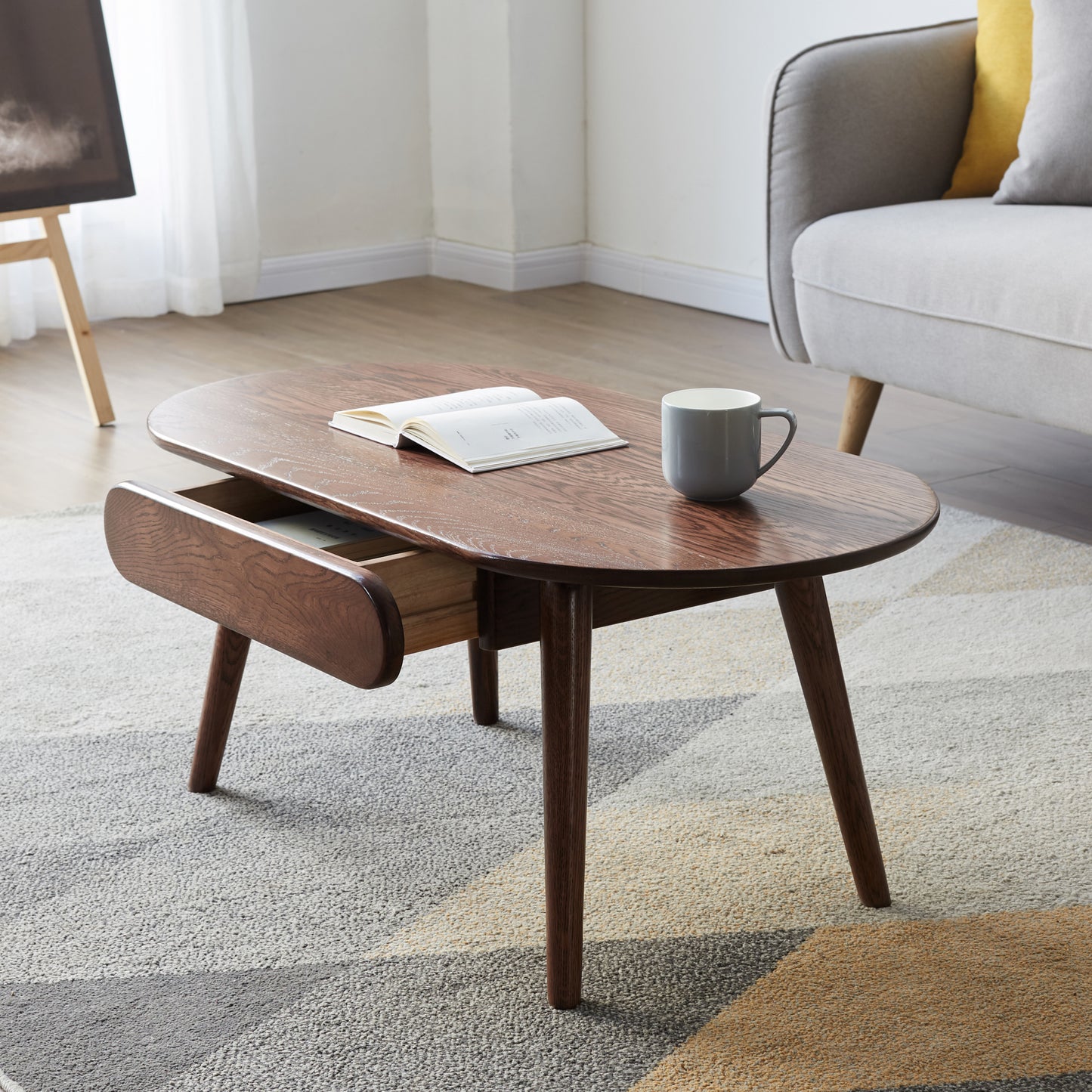 Oak Solid Wood Coffee Table - Round 39.37" Diameter