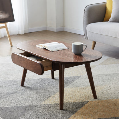 Oak Solid Wood Coffee Table - Round 39.37" Diameter