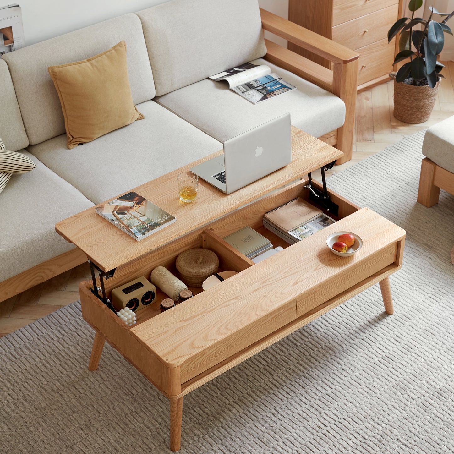 Natural Oak Height Adjustable Standing Desk - Triangular Wood Table