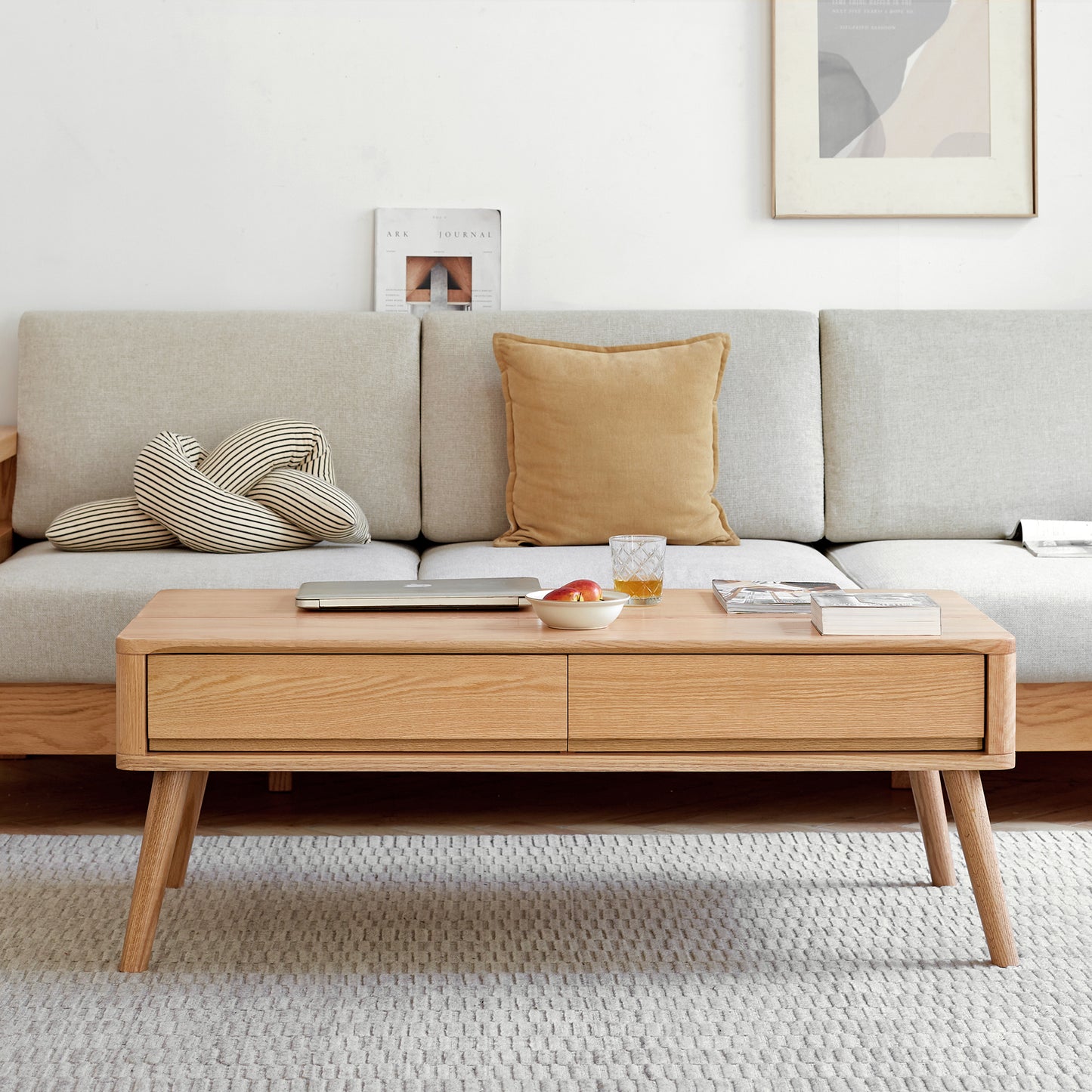 Natural Oak Height Adjustable Standing Desk - Triangular Wood Table