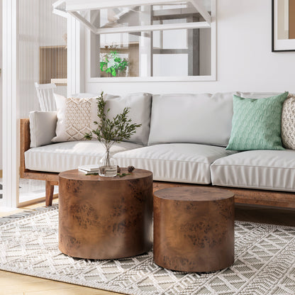 Dark Brown Burl Coffee Table Set - 2 Nesting Tables for Living Room Bedroom
