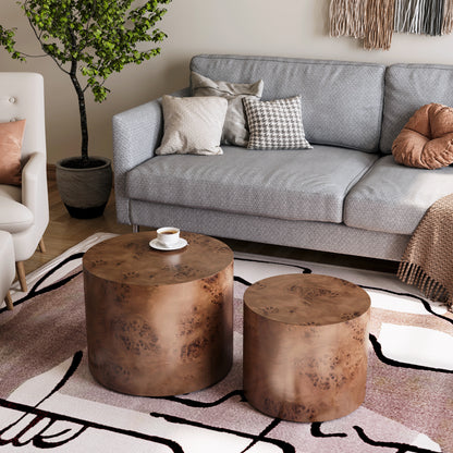 Dark Brown Burl Coffee Table Set - 2 Nesting Tables for Living Room Bedroom